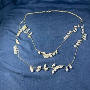 Gold-Tone Layered Necklace With Frosted White Beads By Avon